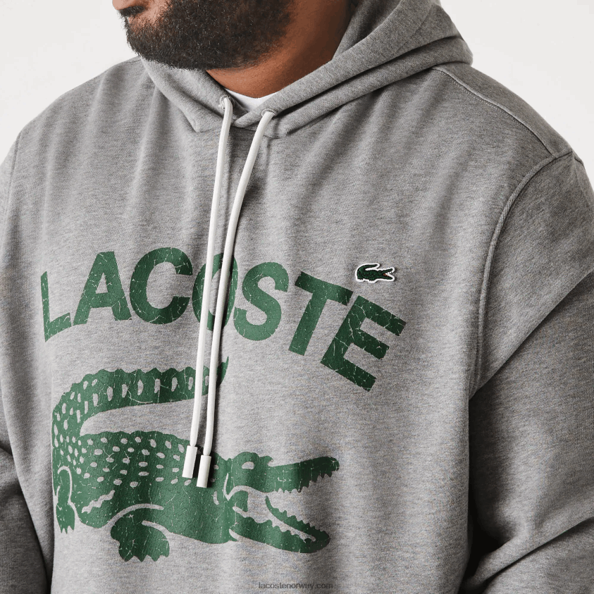 Lacoste hettegenser i bomullsfleece - plus size - høy 4J4X0T364 grå kine yrd menn