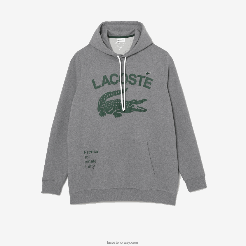 Lacoste hettegenser i bomullsfleece - plus size - høy 4J4X0T364 grå kine yrd menn