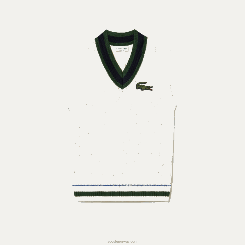 Lacoste kabelstrikket genservest i økologisk bomull 4J4X0T504 hvit r1t menn