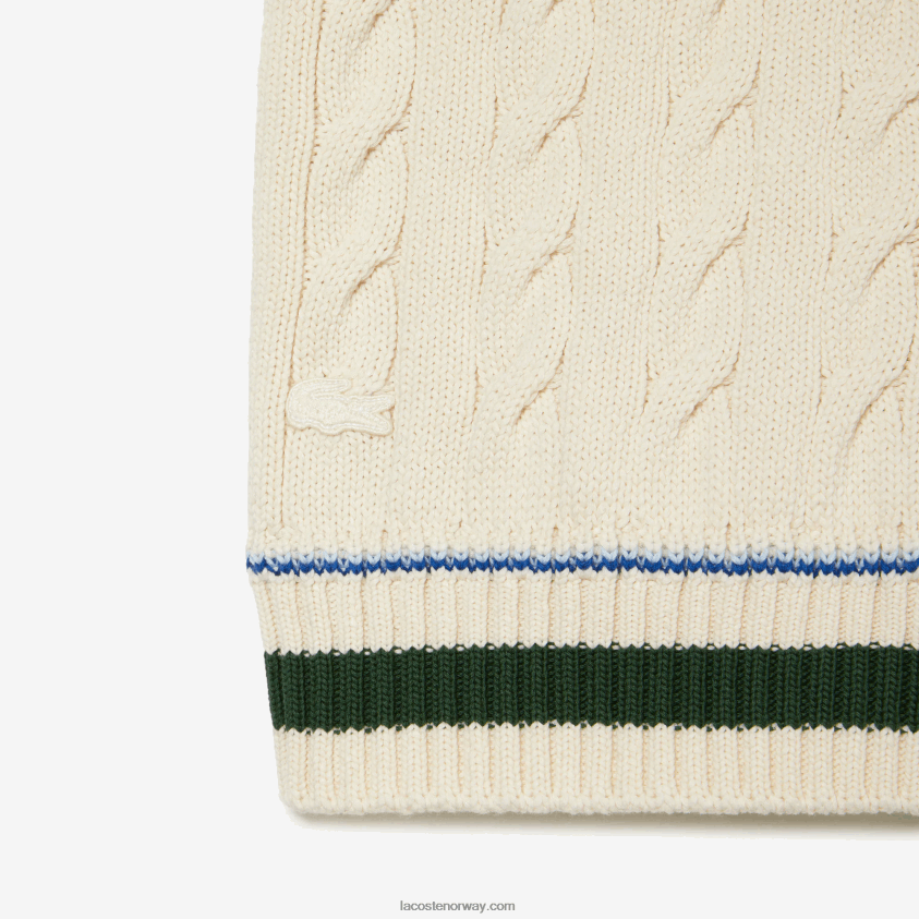Lacoste kabelstrikket genservest i økologisk bomull 4J4X0T504 hvit r1t menn