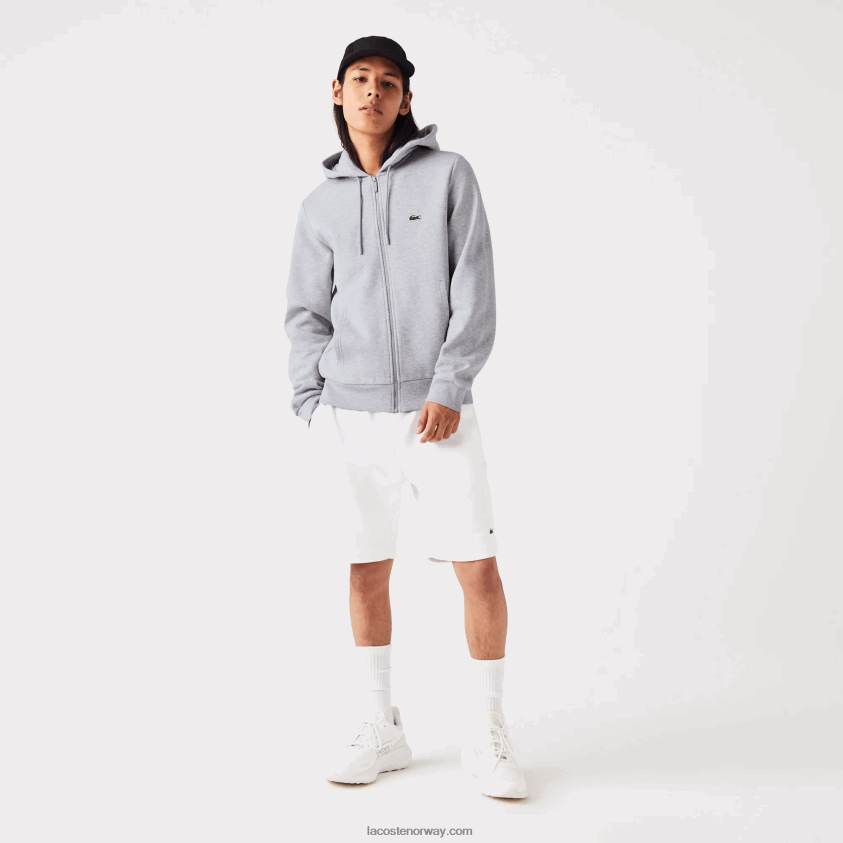Lacoste kengurulomme fleecegenser med glidelås 4J4X0T1039 grå kine cca menn
