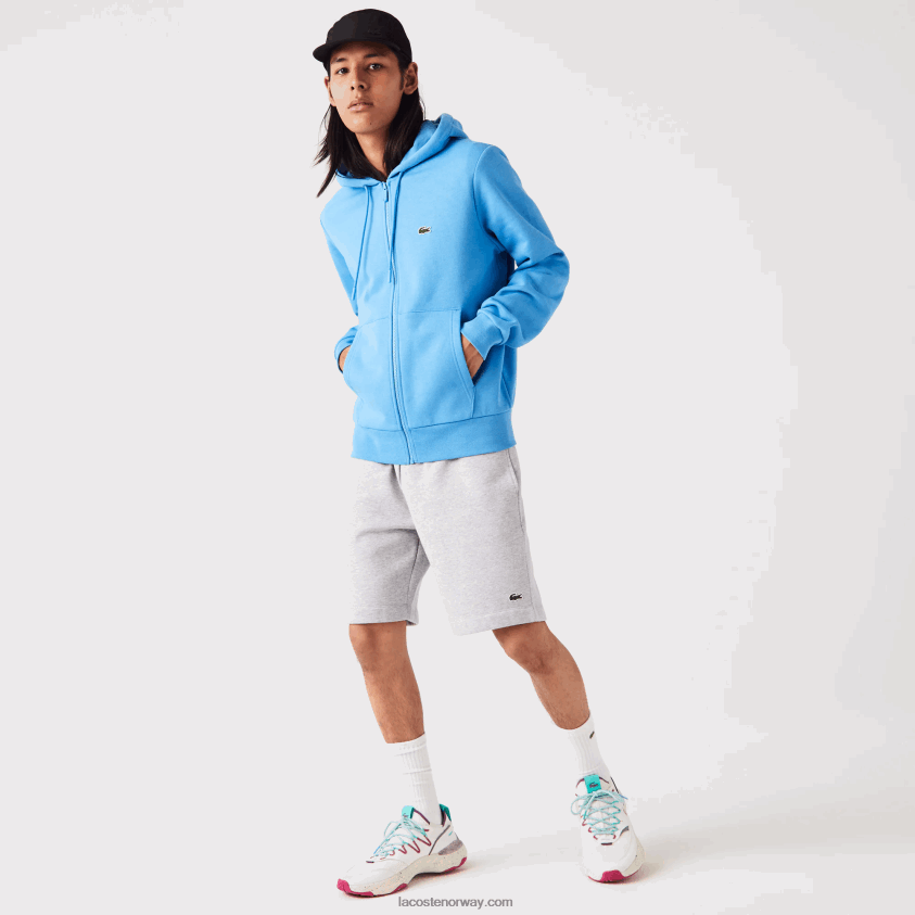 Lacoste kengurulomme fleecegenser med glidelås 4J4X0T1047 blå 4xa menn