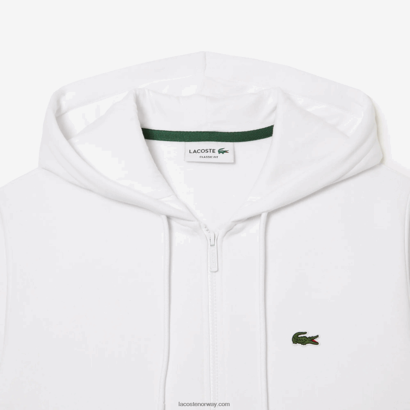 Lacoste kengurulomme fleecegenser med glidelås 4J4X0T295 hvit 001 menn