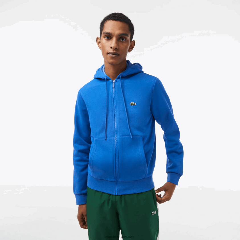 Lacoste kengurulomme fleecegenser med glidelås 4J4X0T298 blå kxb menn