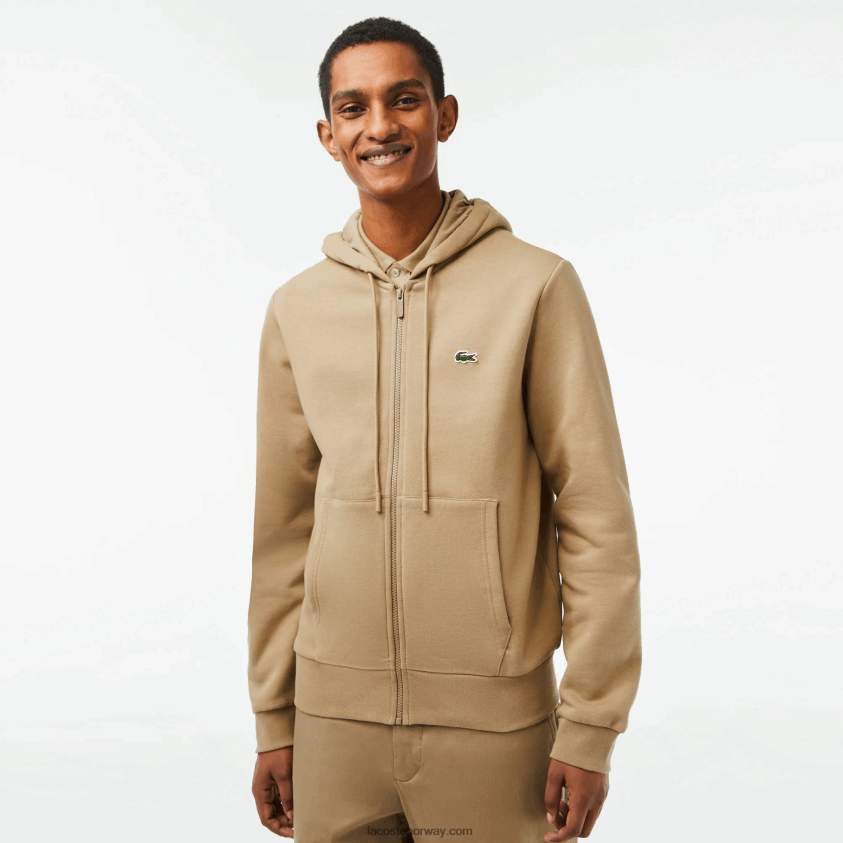 Lacoste kengurulomme fleecegenser med glidelås 4J4X0T351 beige cb8 menn