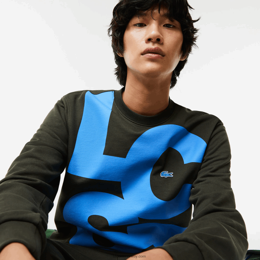 Lacoste klassisk passform bomullsgenser med kontrastbokstaver 4J4X0T1041 kakigrønn s7t menn