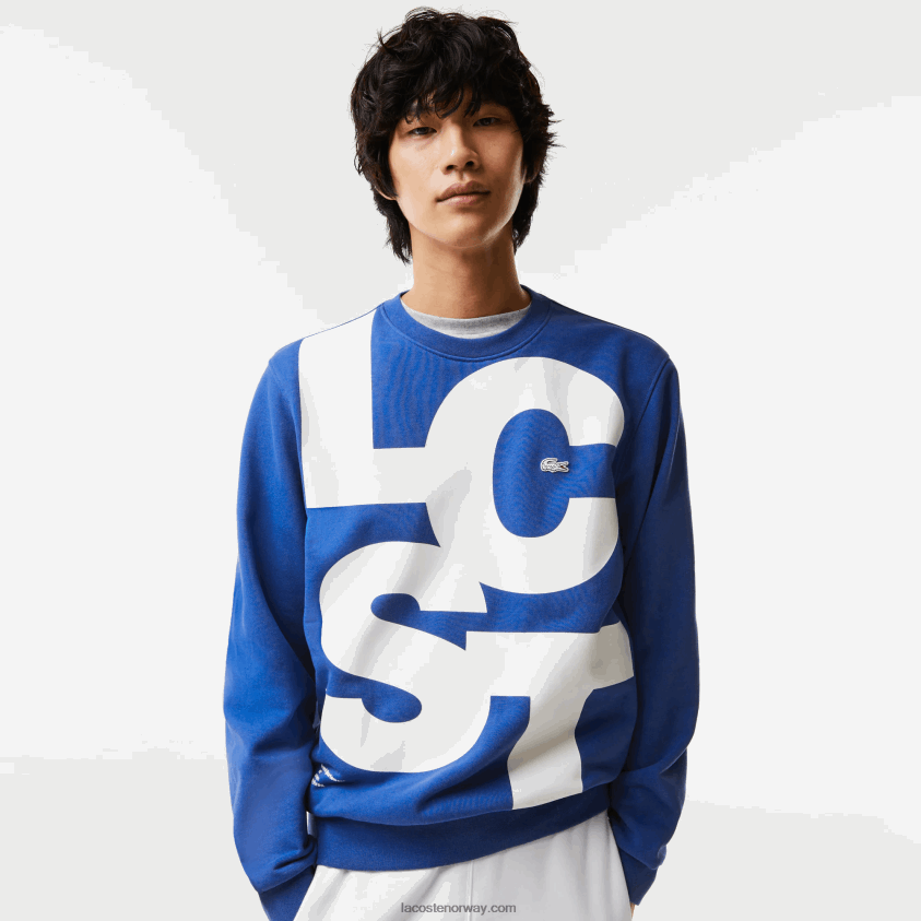 Lacoste klassisk passform bomullsgenser med kontrastbokstaver 4J4X0T1042 blå k1q menn