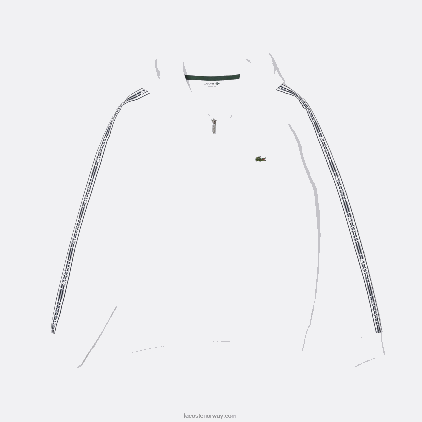 Lacoste klassisk passform hettegenser med glidelås med merkestriper 4J4X0T12 hvit 001 menn