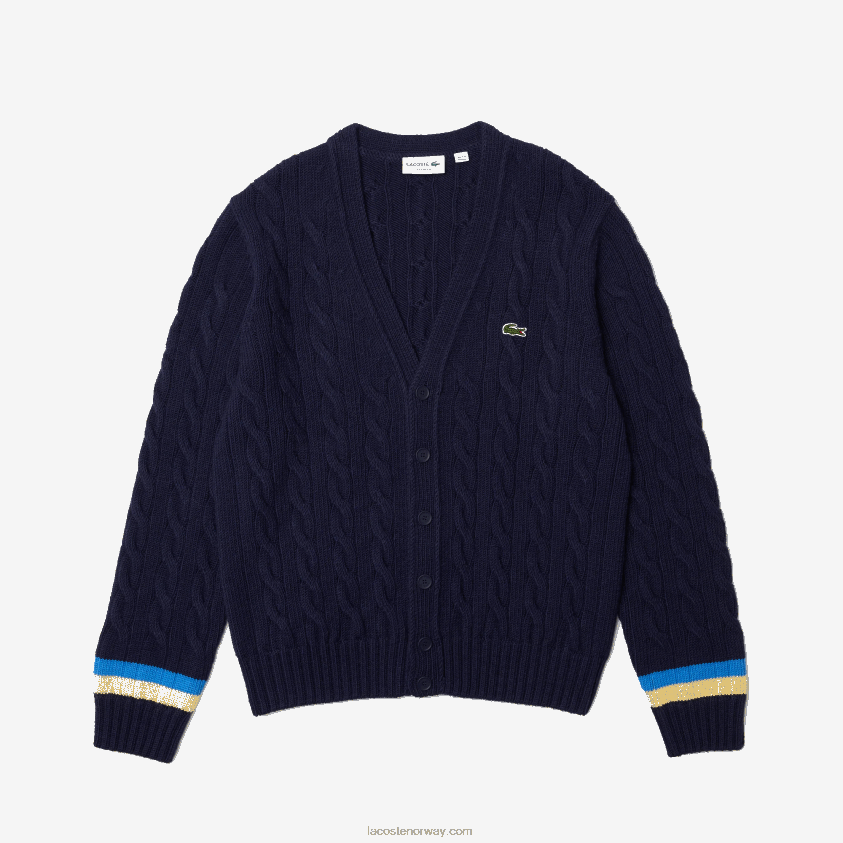 Lacoste klassisk passform kontraststripet cardigan 4J4X0T1498 marineblå gul blå 7kz menn