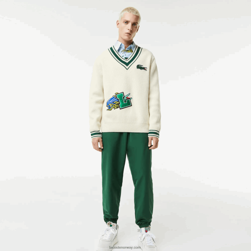 Lacoste komisk merkegenser 4J4X0T1377 hvit grønn x0n menn