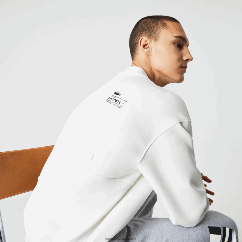 Lacoste løs passform genser med patchworkeffekt 4J4X0T955 hvit nyv menn
