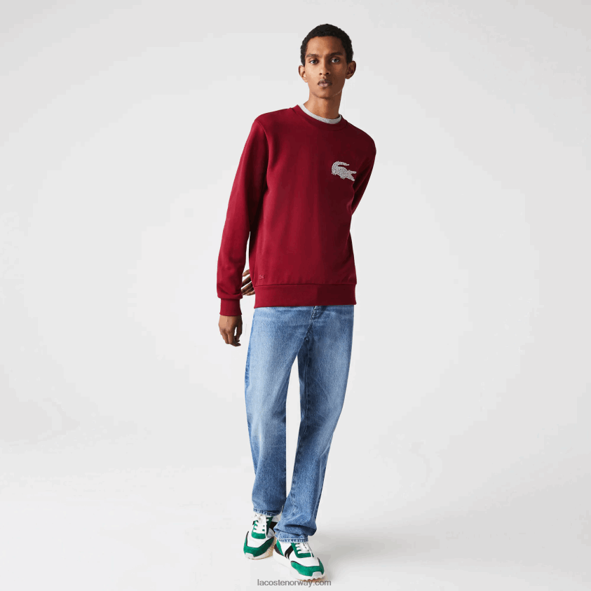 Lacoste laget i Frankrike fleecegenser i økologisk bomull 4J4X0T1182 bordeaux p41 menn