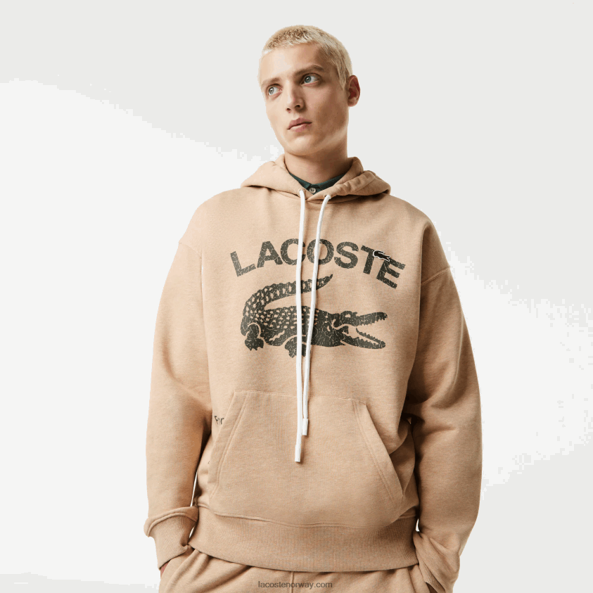 Lacoste loos fit krokodillegenser med hette 4J4X0T968 beige 4jw menn