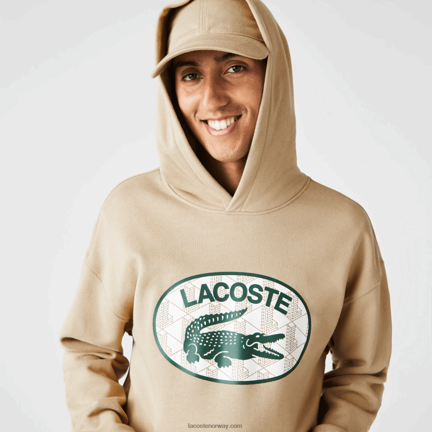Lacoste loose fit merket monogram hettegenser 4J4X0T971 beige 02s menn