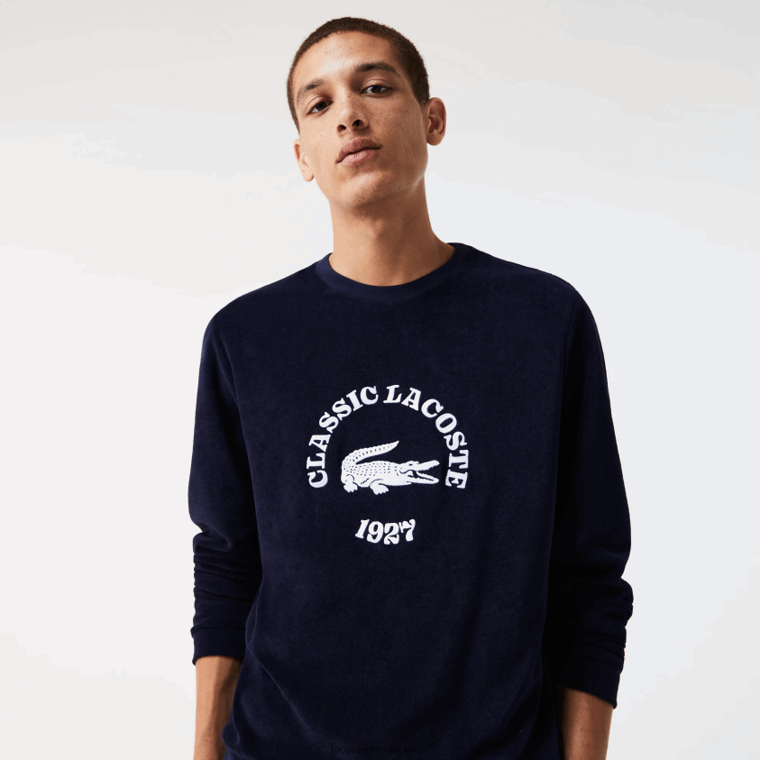 Lacoste loungegenser med vanlig passform i frotté 4J4X0T1268 marineblå hvit 525 menn