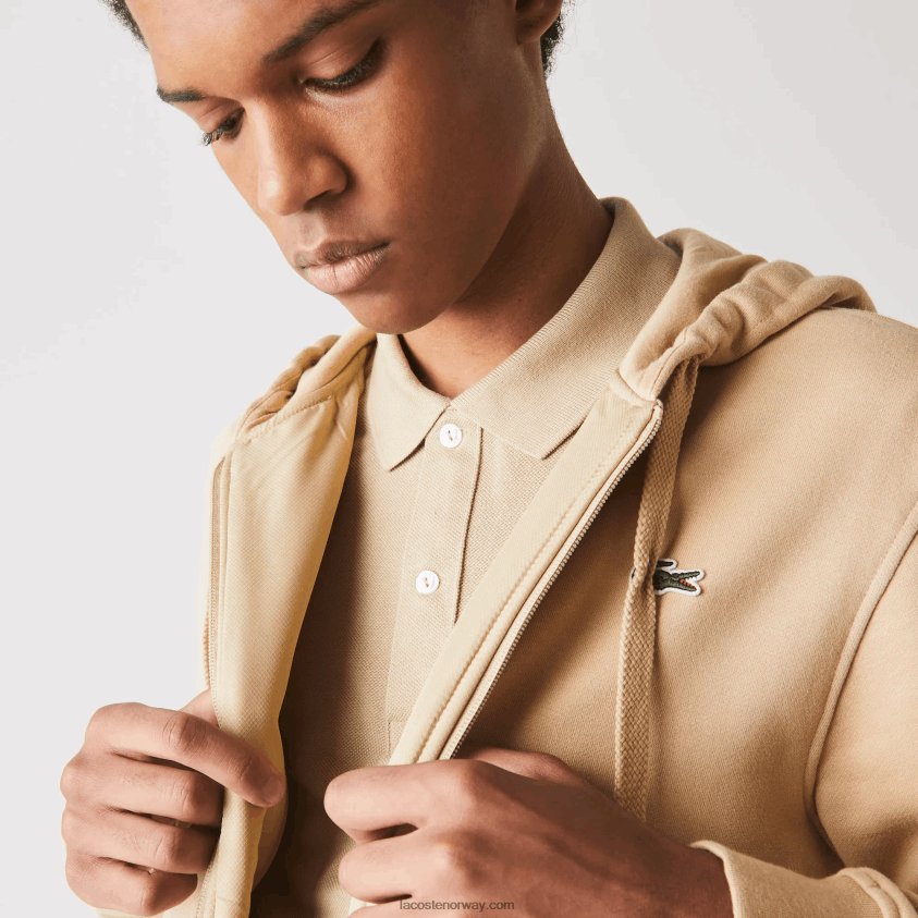 Lacoste sport lettvekts hettegenser i to materialer 4J4X0T981 beige gp2 menn