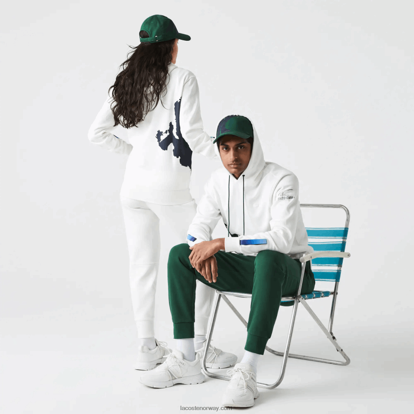 Lacoste sport x theo curin hettegenser i økologisk bomull 4J4X0T1124 hvit marineblå grønn ppj menn