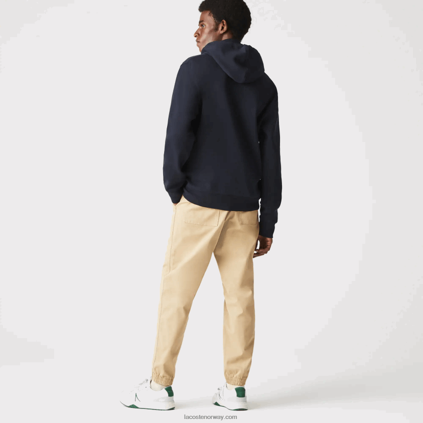 Lacoste sweatshirt med hette i bomullsblanding med glidelås 4J4X0T1177 marineblå hde menn