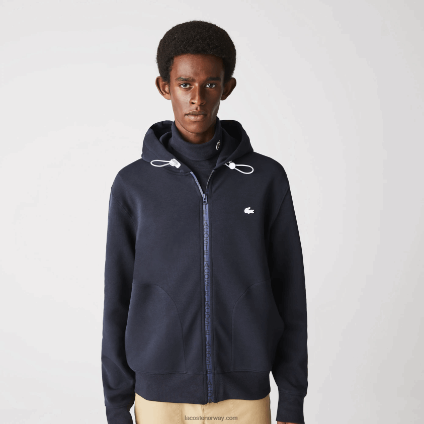 Lacoste sweatshirt med hette i bomullsblanding med glidelås 4J4X0T1177 marineblå hde menn