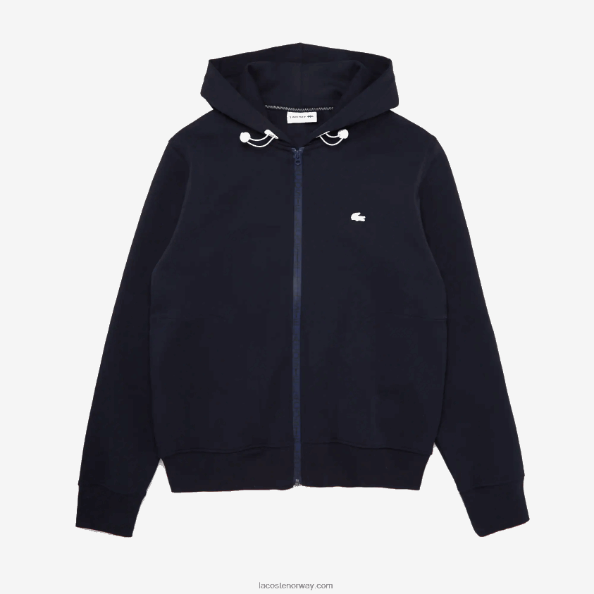 Lacoste sweatshirt med hette i bomullsblanding med glidelås 4J4X0T1177 marineblå hde menn