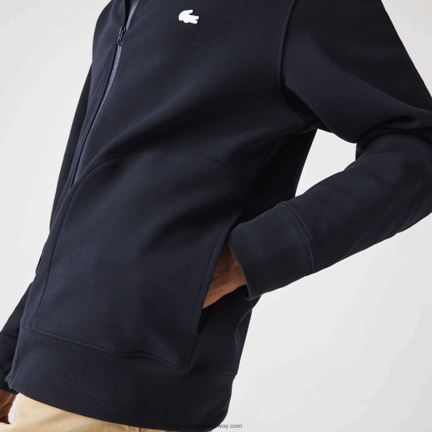 Lacoste sweatshirt med hette i bomullsblanding med glidelås 4J4X0T1177 marineblå hde menn