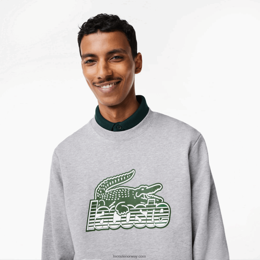 Lacoste ubørstet genser i fleece med rund hals 4J4X0T301 grå kine cca menn