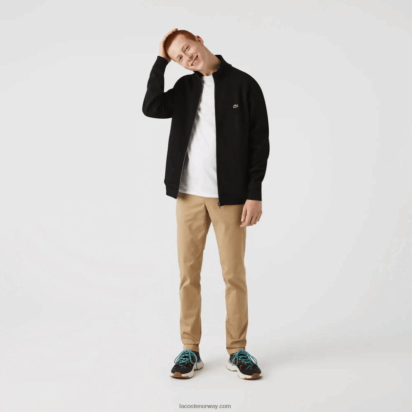 Lacoste glidelås stående krage pique fleecejakke 4J4X0T1034 svart 031 menn