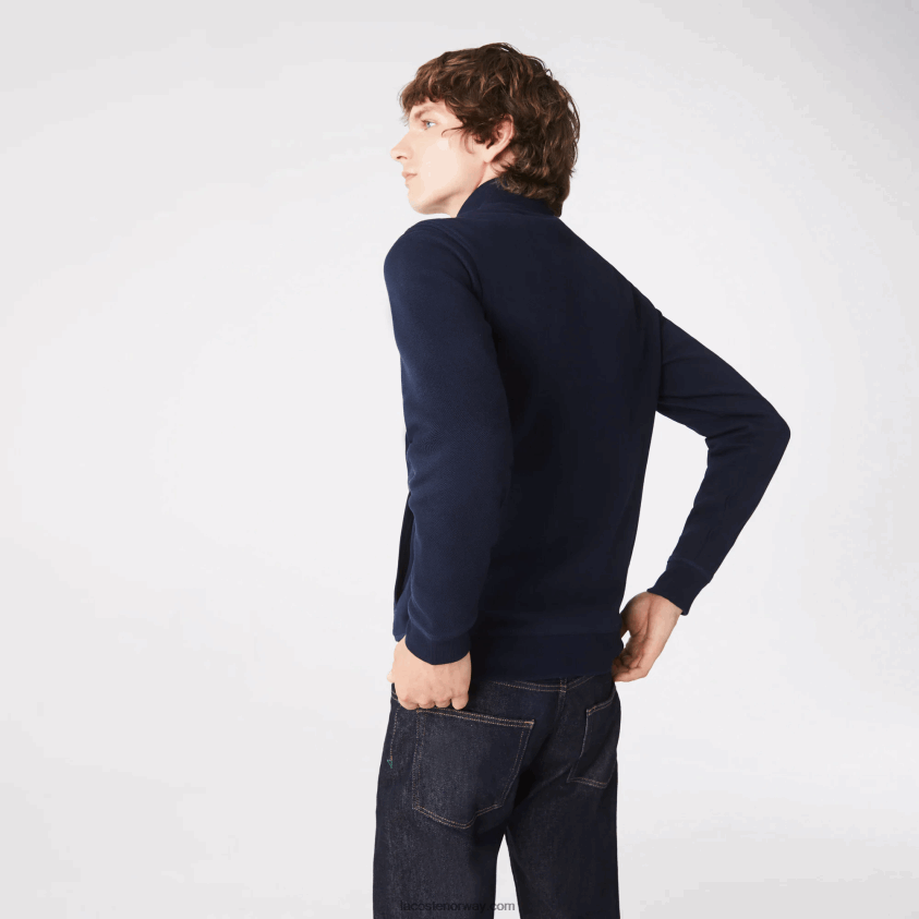 Lacoste glidelås stående krage pique fleecejakke 4J4X0T1035 marineblå 166 menn