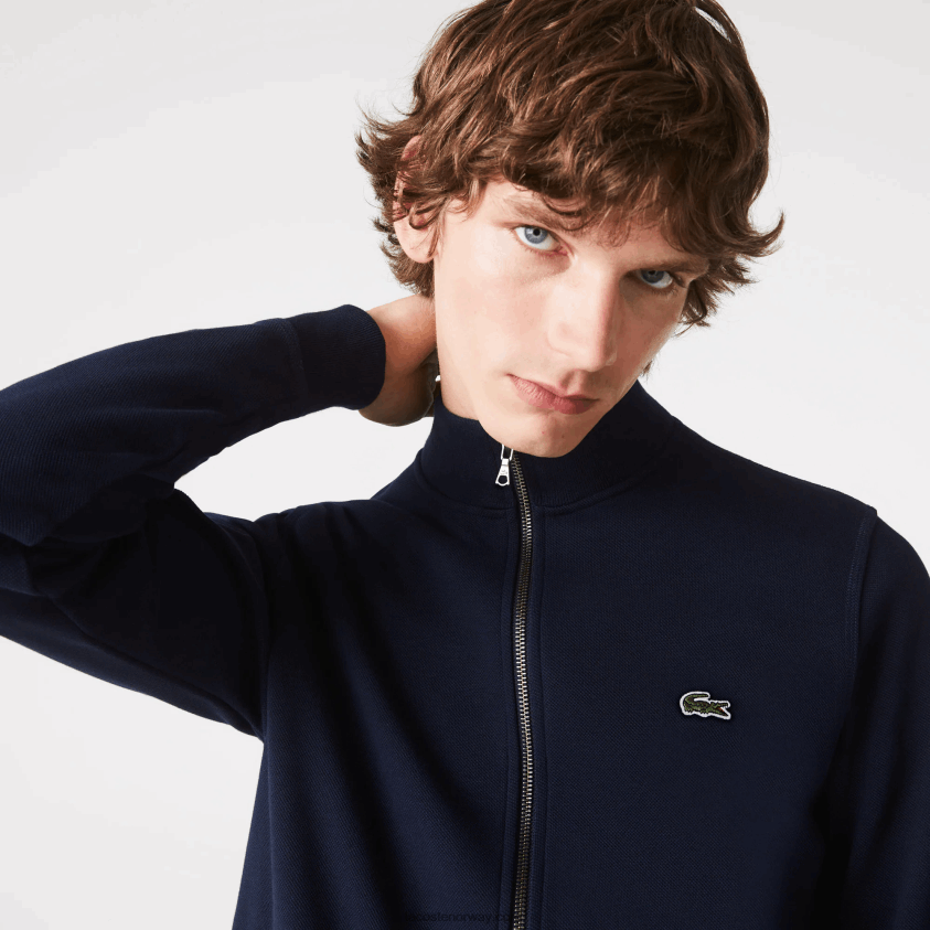 Lacoste glidelås stående krage pique fleecejakke 4J4X0T1035 marineblå 166 menn