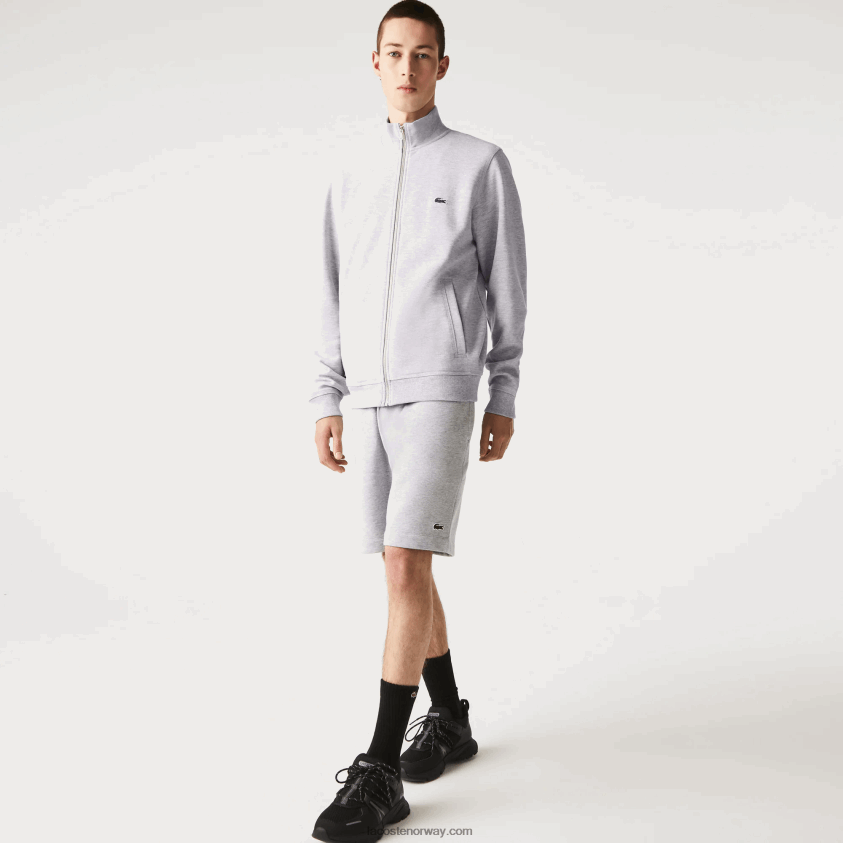 Lacoste glidelås stående krage pique fleecejakke 4J4X0T1036 grå kine cca menn