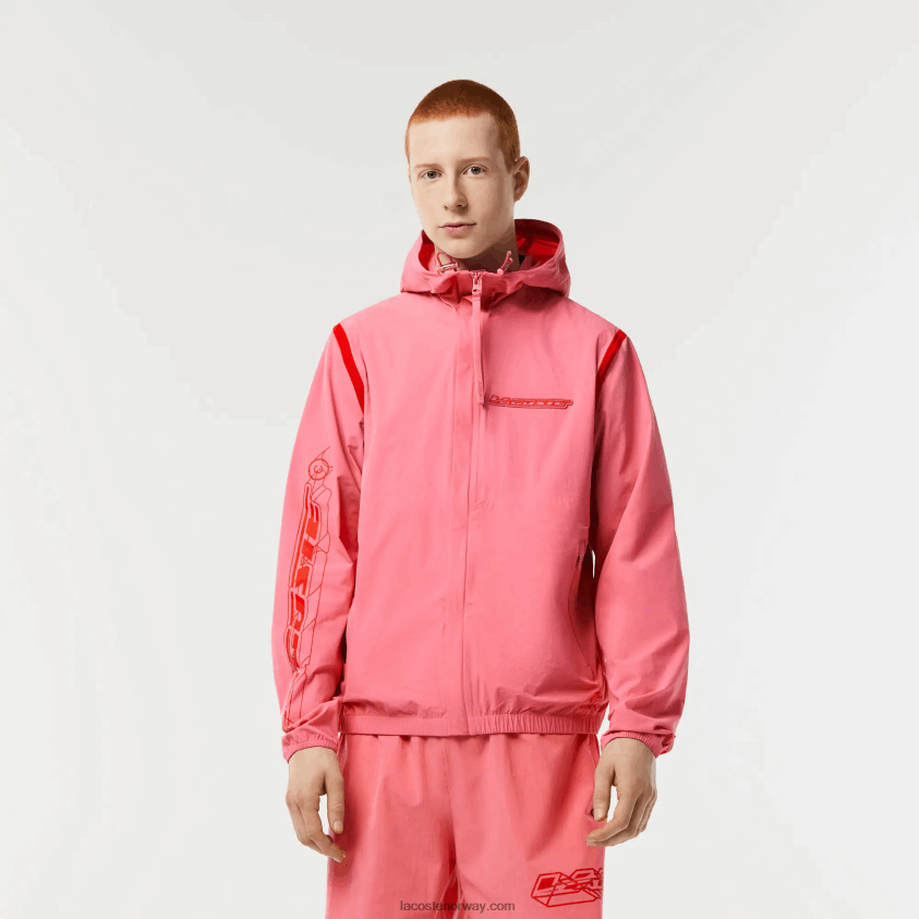 Lacoste kortbanejakke i resirkulert polyamid 4J4X0T9 rosa 2r3 menn