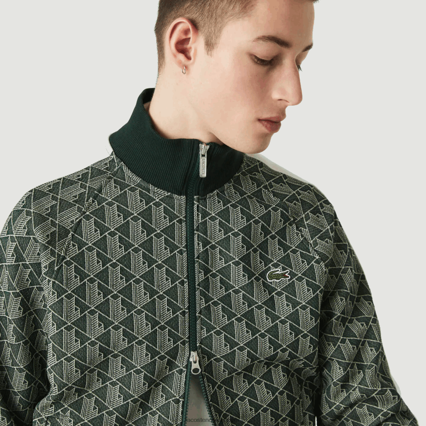 Lacoste live monogrammønstret jacquard-glidelåsjakke 4J4X0T1188 grønn beige 7m4 menn