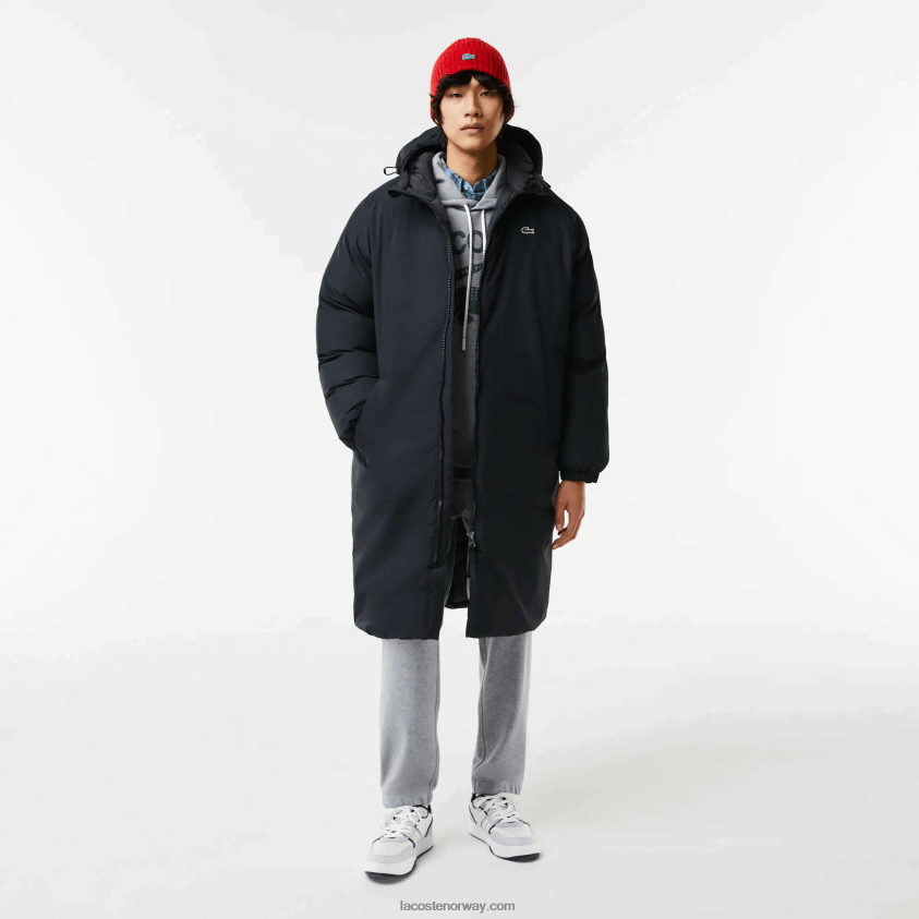 Lacoste merket lang pufferjakke med inskripsjon 4J4X0T1294 svart 031 menn