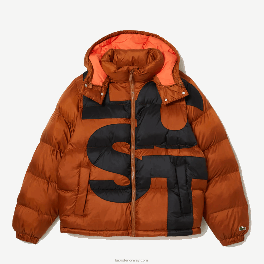 Lacoste oversized merket vannavstøtende jakke 4J4X0T1235 brun sort 7sp menn