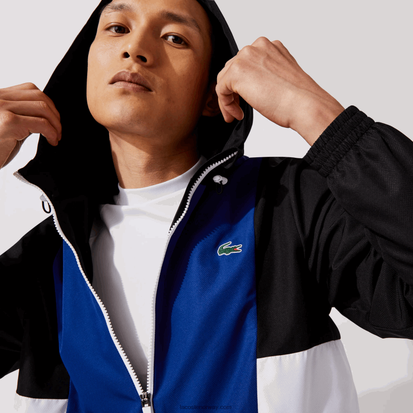 Lacoste sport colorblock lett glidelåsjakke 4J4X0T1322 blå svart hvit alv menn