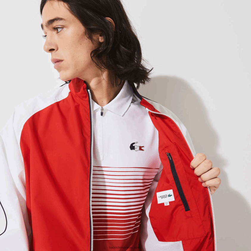 Lacoste sport french sporting spirit edition vannavstøtende glidelåsjakke 4J4X0T1287 rød hvit marineblå åå2 menn