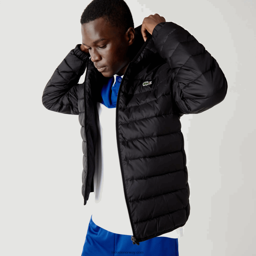 Lacoste sport hette vannavstøtende vattert jakke 4J4X0T1319 svart c31 menn