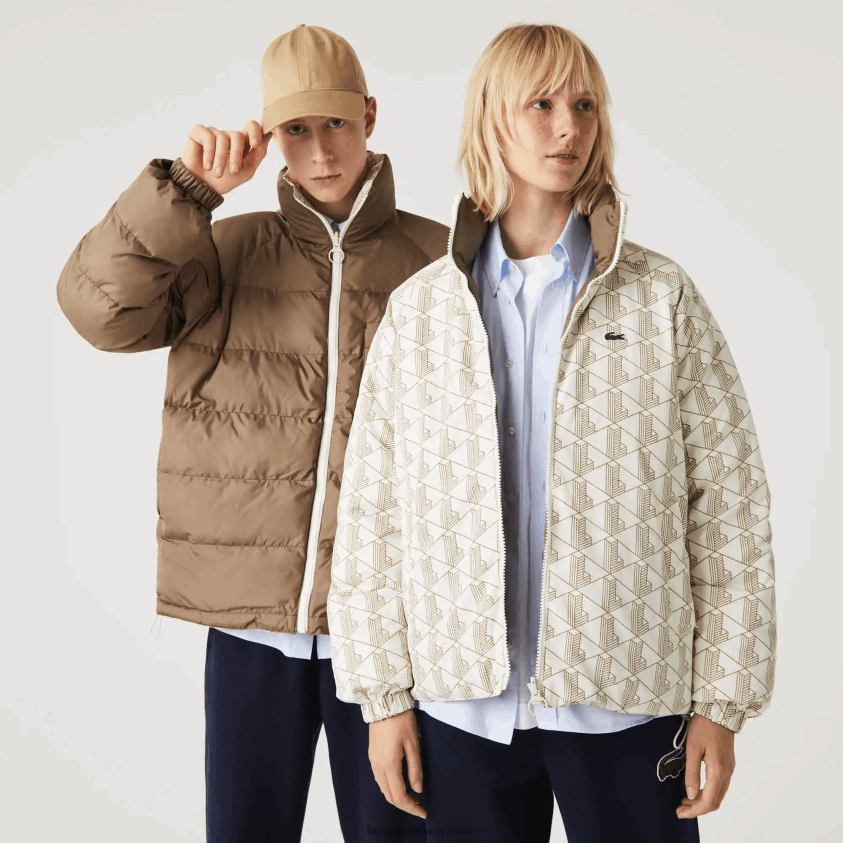 Lacoste vannavstøtende vendbar jakke 4J4X0T1225 hvit beige 7dx menn