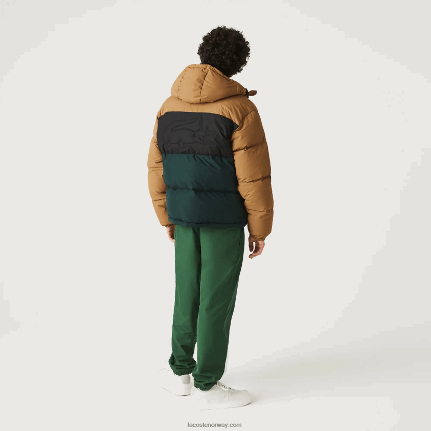 Lacoste vattert colorblock vannavstøtende jakke 4J4X0T1227 brun svart grønn tpv menn