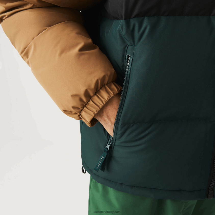 Lacoste vattert colorblock vannavstøtende jakke 4J4X0T1227 brun svart grønn tpv menn
