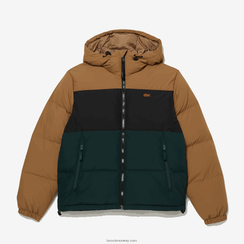 Lacoste vattert colorblock vannavstøtende jakke 4J4X0T1227 brun svart grønn tpv menn