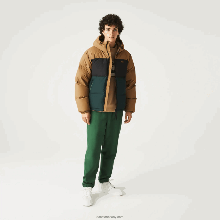Lacoste vattert colorblock vannavstøtende jakke 4J4X0T1227 brun svart grønn tpv menn