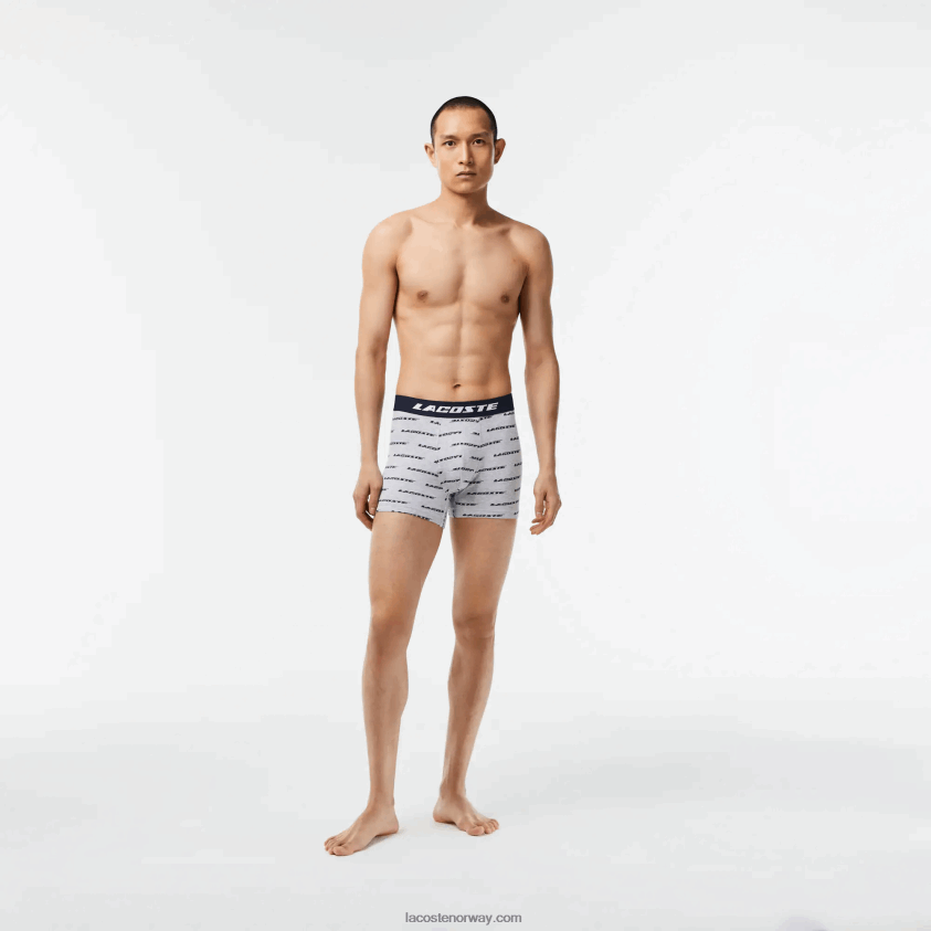 Lacoste 3-pakningsbokser i jersey med logotrykk 4J4X0T446 grå kinesisk marineblå 9zu menn