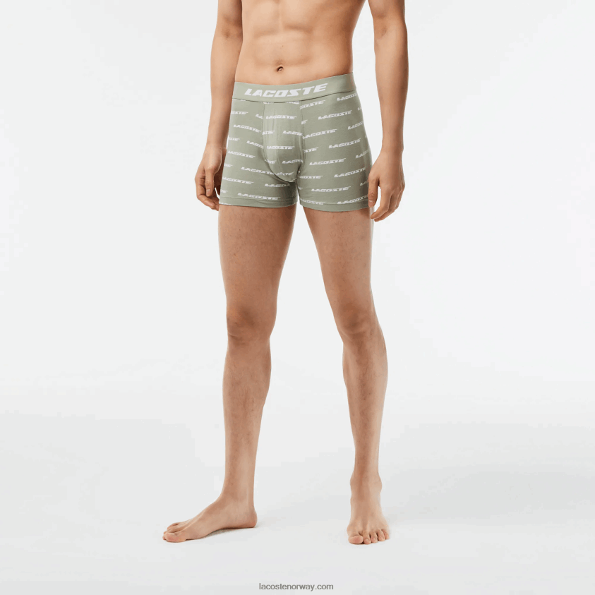 Lacoste 3-pakningsbokser i jersey med logotrykk 4J4X0T447 khaki grønn grå chine gc9 menn