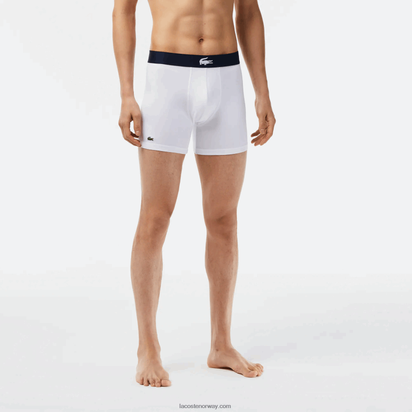 Lacoste krokodille midje lang stretch boksershorts i bomull 3-pakning 4J4X0T1368 grønn marineblå hvit p52 menn