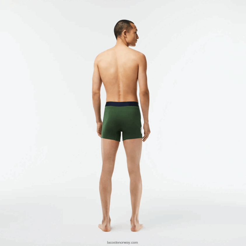 Lacoste krokodille midje lang stretch boksershorts i bomull 3-pakning 4J4X0T1368 grønn marineblå hvit p52 menn