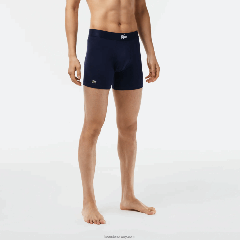 Lacoste krokodille midje lang stretch boksershorts i bomull 3-pakning 4J4X0T1368 grønn marineblå hvit p52 menn