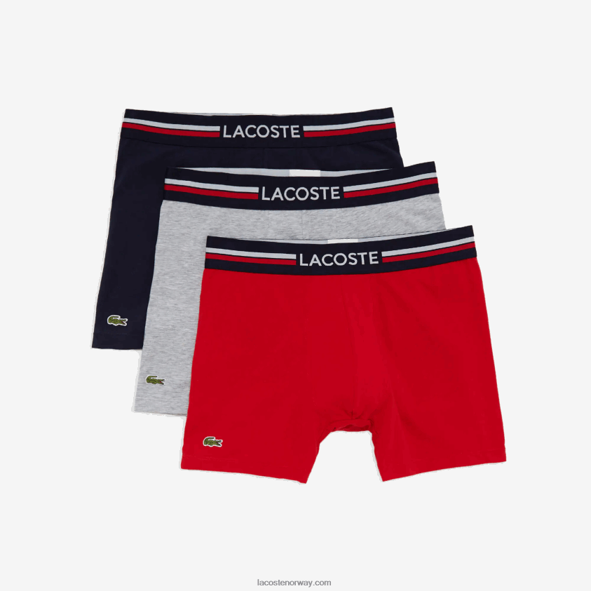 Lacoste lang boksershorts i bomull 3-pakning 4J4X0T1420 marineblå grå chine rød w34 menn