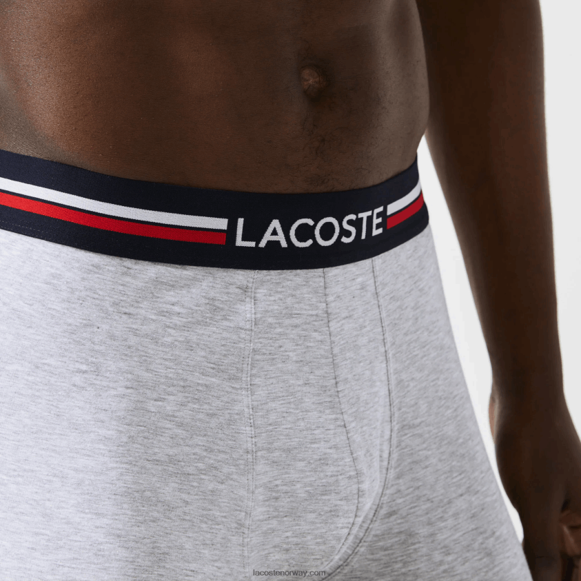Lacoste lang boksershorts i bomull 3-pakning 4J4X0T1420 marineblå grå chine rød w34 menn