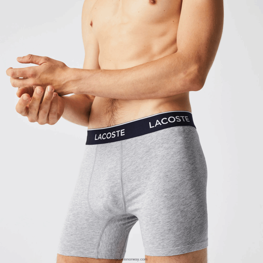 Lacoste lang stretch boksershorts i bomull 3-pakning 4J4X0T1407 grå kine cca menn